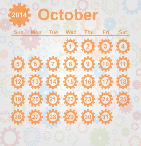 日历月 2014 年 10 月 — 图库矢量图片