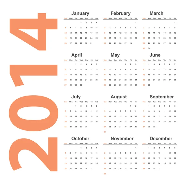 Calendrier vectoriel simple 2014 — Image vectorielle