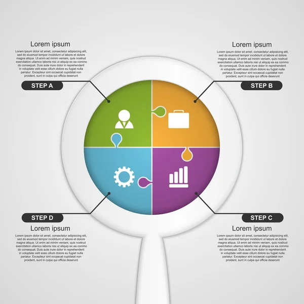 Plantilla de diseño infográfico de lupa. Ilustración vectorial — Vector de stock