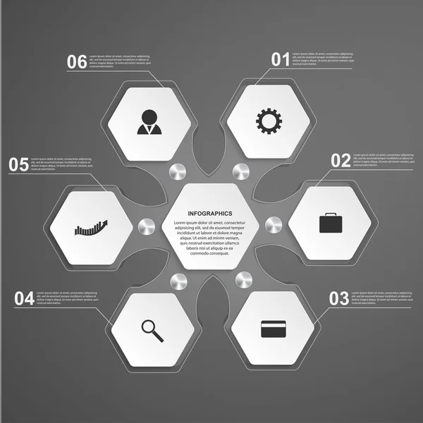Plantilla abstracta de infografías de vidrio hexágono. Elemento de diseño . — Vector de stock