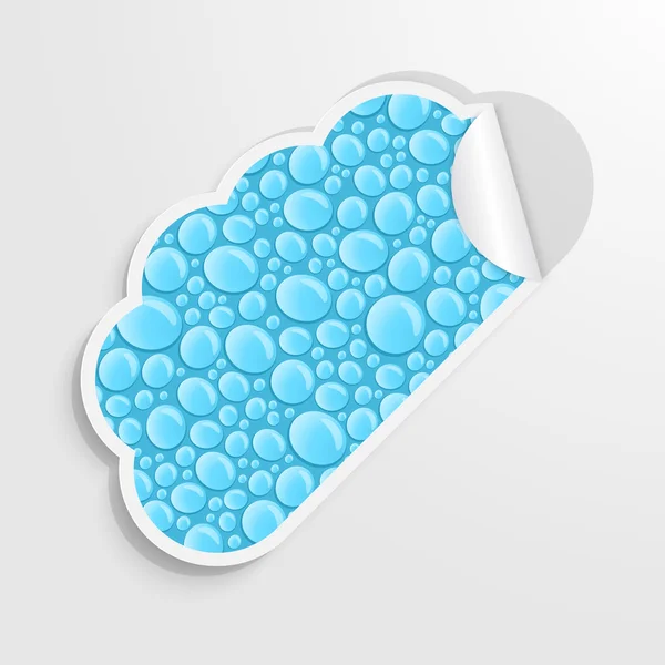Pegatina creativa en forma de nubes con gotas de agua. Elemento de diseño . — Vector de stock