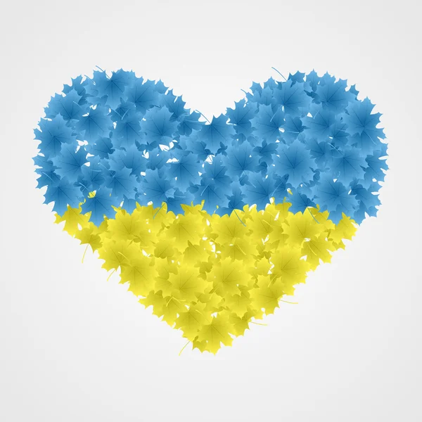 Ukrainian flag of leaf in the shape of heart. Vector illustration. — Stock Vector
