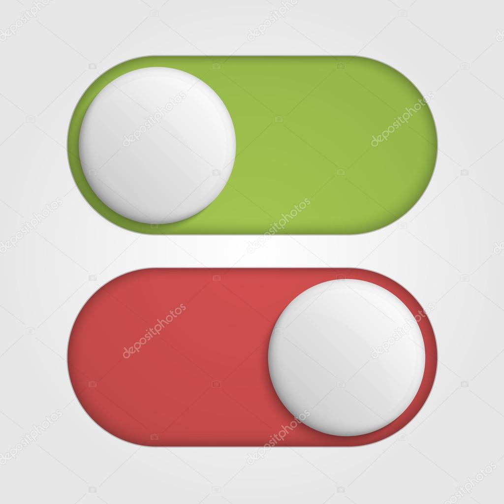 On off 3d switches sliders with red and green color. Vector illustration