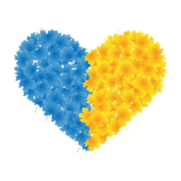 Icono Del Corazón Los Colores Bandera Ucrania Las Hojas Apoya — Vector de stock