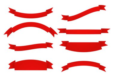 Kırmızı kurdeleler seti. Beyaz arka planda yalıtılmış.