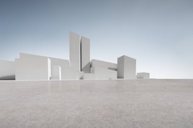3 boyutlu beton blok, bina şekli boş beton zemin.