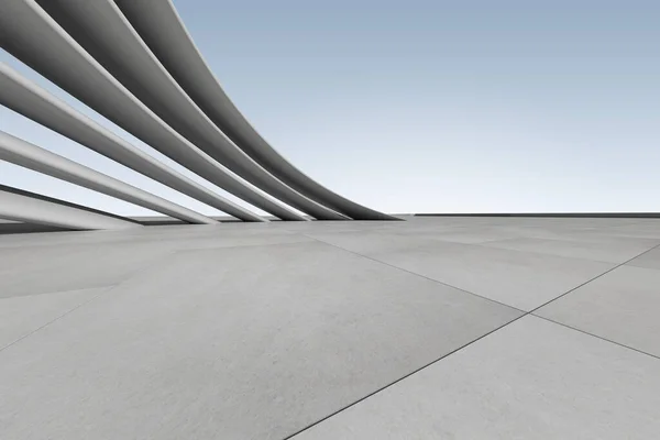 Rendering Van Futuristische Abstracte Betonnen Architectuur Met Parkeerplaats Lege Cementvloer — Stockfoto