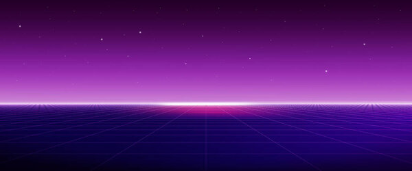 Retro 80's futuristic background with laser grid, Abstract Sci-fi concept, Cyberpunk. 3d rendering.