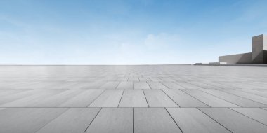 Boş beton zemin ve araba sunumuyla 3D fütüristik mimari arkaplan oluşturma.