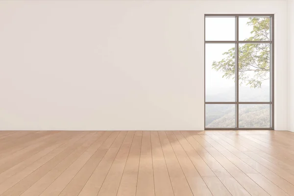 Rendering Empty Room Wooden Floor Tree Background — Stock Photo, Image