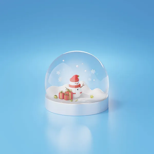 雪男とギフトボックスで雪の地球の3Dレンダリング クリスマスのコンセプト — ストック写真