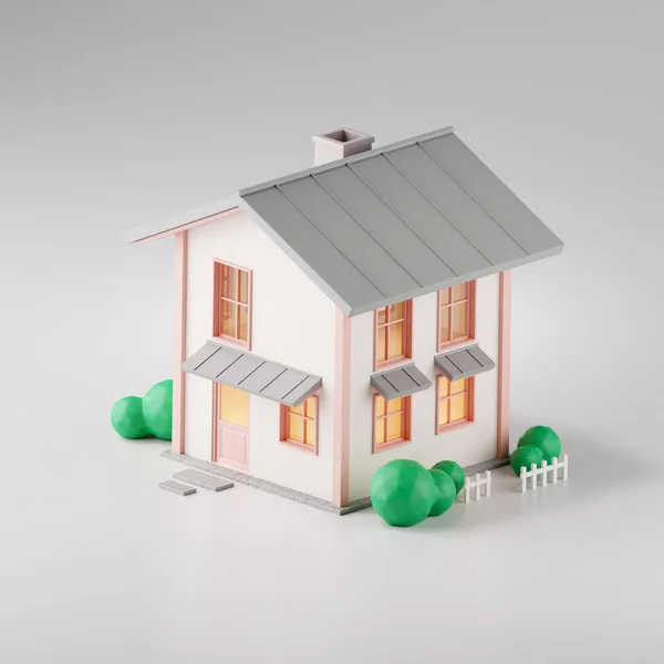 Изометрическая Рендеринг Небольшого Дома Концепция Недвижимости — стоковое фото