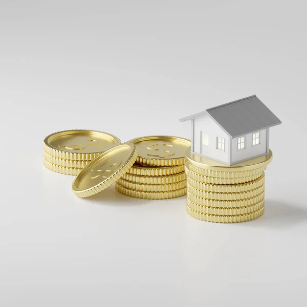 Rendering Von Haus Und Gestapelten Münzen Immobilieninvestitionskonzept — Stockfoto