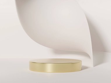 Beyaz soyut dinamik arkaplan, güzellik ve kozmetik ürünlerinin sergilendiği 3D kaide podyumu..