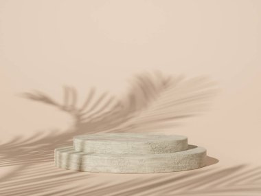 Taş ve küçük bitkinin bir ürün podyumu oluşturması, kozmetik sunumu. 3d oluşturma.