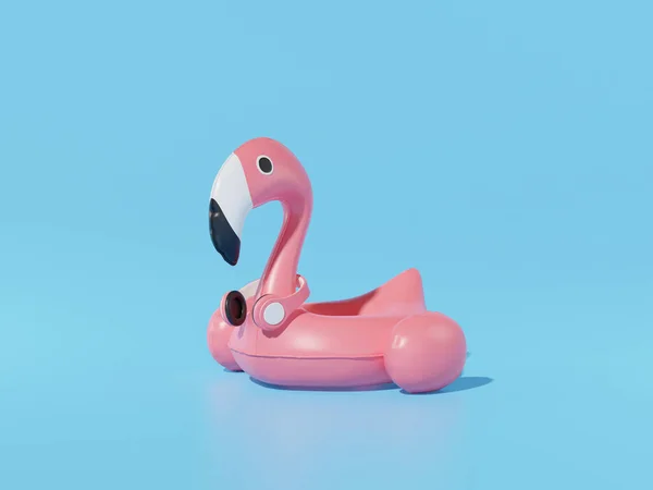 Flamingo Hinchable Sobre Fondo Azul Concepto Mínimo Verano Renderizado —  Fotos de Stock