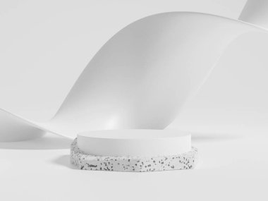 Kahverengi fondöten kremi, güzellik ve kozmetik ürünlerinin sergilendiği 3D podyum..