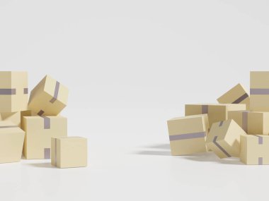 Çevrimiçi paket dağıtım kutularının 3d görüntülenmesi beyaz arkaplanda izole edildi.