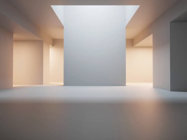 Üç boyutlu boş beton oda, aydınlatma ışığı ve duvarda gölgesi var. Çağdaş mimari tasarımı.