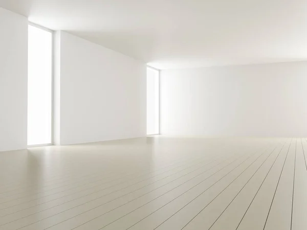 Rendering White Empty Room Wooden Floor Contemporary Interior Background — Stock Photo, Image