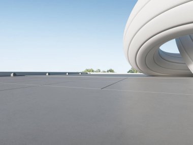 Boş beton zemin ve araba sunumuyla soyut mimari arka planının 3d görüntüsü.