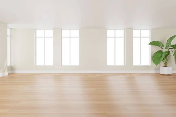 Rendering White Empty Room Wooden Floor Contemporary Interior Background — Stock Photo, Image