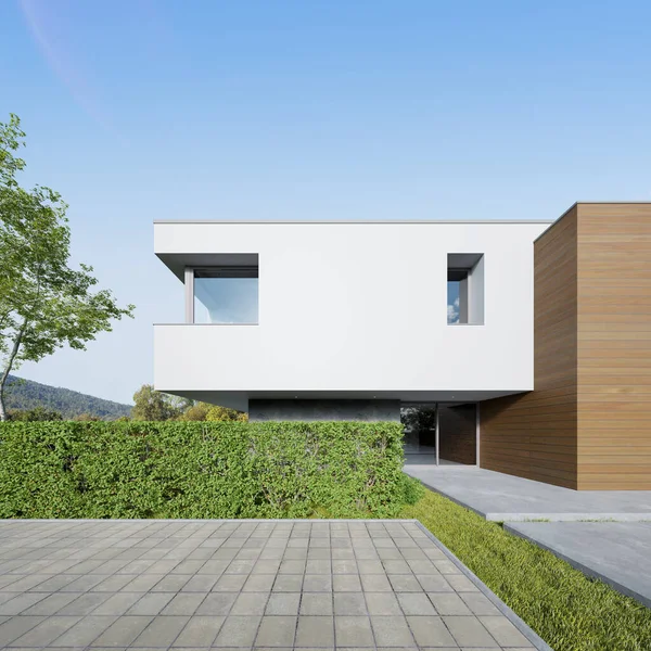 콘크리트 잔디밭 현대식집을 장으로 만드는 — 스톡 사진