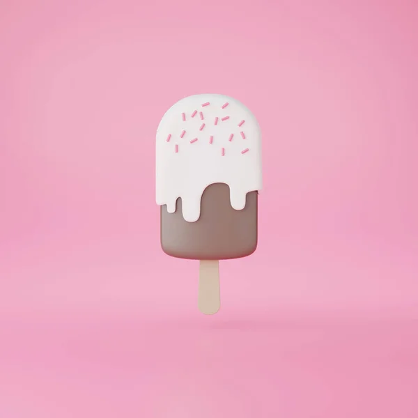 粉红背景的融化冰淇淋3D渲染 夏季概念 — 图库照片