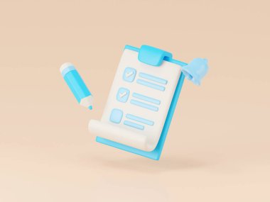 Kontrol listesi panosu ve kalemin 3d görüntüleyicisi.