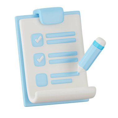 3d render of clipboard with pencil icon isolated on white background.