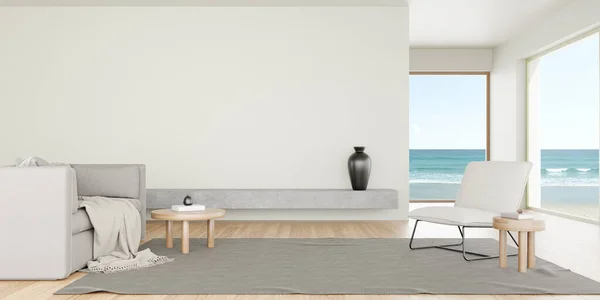Rendering Modern Living Room White Empty Wall Sofa Wooden Floor — Fotografie, imagine de stoc