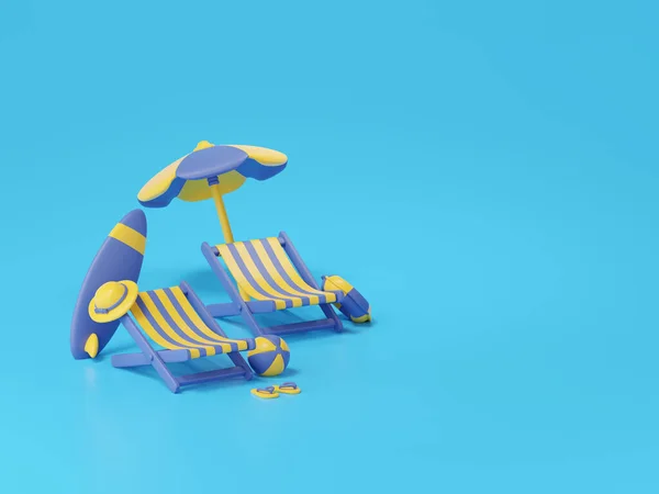 Rendering Beach Chairs Umbrella Blue Background Summer Concept — Stockfoto
