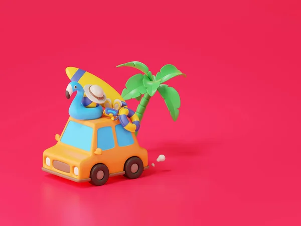 Render Car Travelling Beach Accessories Summer Concept — Stockfoto