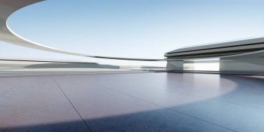 3d render of abstract futuristic architecture with concrete floor.