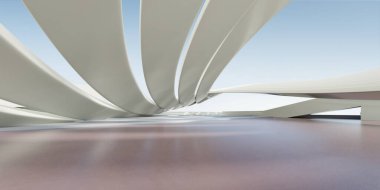 3d render of abstract futuristic architecture with concrete floor.