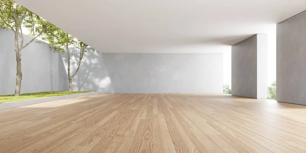 Rendering Empty Room Wooden Floor Concrete Wall — Photo