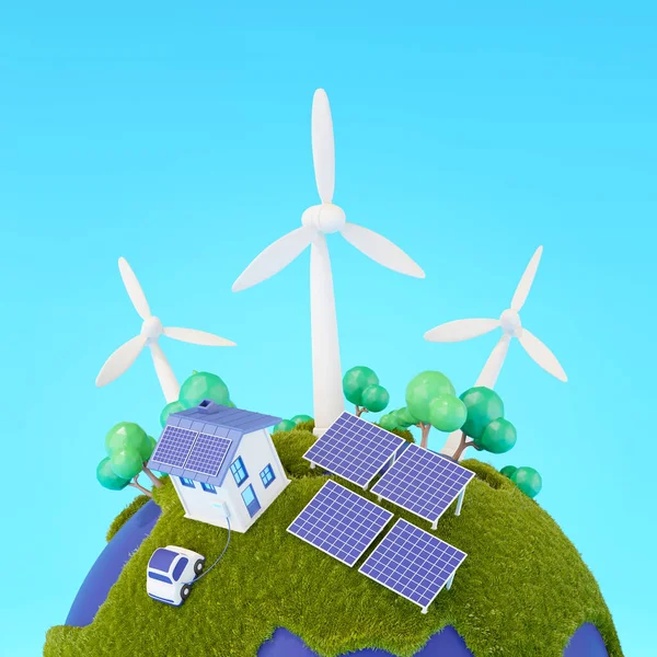 Wind Turbine Green Earth Ecological Environment Concept Rendering — Stock Photo, Image