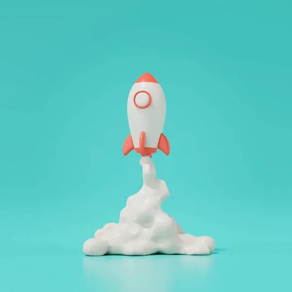 3d render of rocket launch isolated on green background.