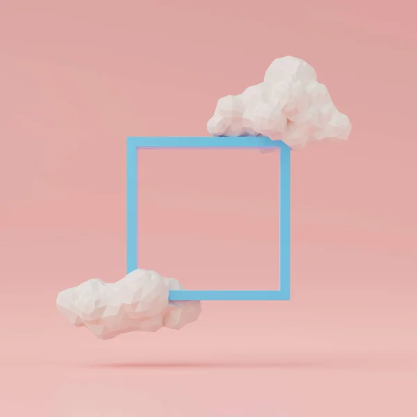 Darstellung Von Wolken Mit Quadratischem Rahmen Isoliert Auf Rosa Hintergrund — Stockfoto
