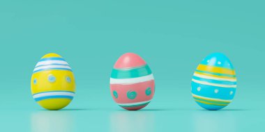 Yeşil arka planda 3 boyutlu paskalya yumurtası hazırlama.