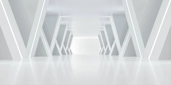 Renderowanie Abstrakcyjnego Futurystycznego Projektu Architektury Biała Betonowa Podłoga Prezentacji Samochodu — Zdjęcie stockowe