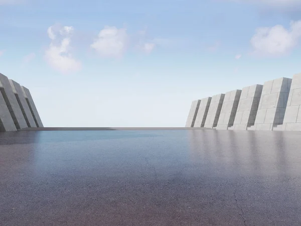 3d render of modern architecture with empty concrete wall and floor, car presentation background.