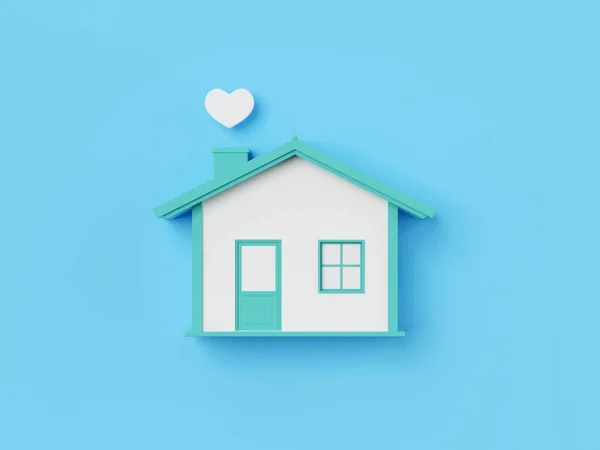 Επίπεδη Θέσει Του Σπιτιού Υπέροχη Καρδιά Απομονώνονται Μπλε Απόδοση — Φωτογραφία Αρχείου