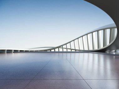 3d render of abstract futuristic architecture with concrete floor.