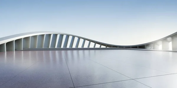 3d render of abstract futuristic architecture with concrete floor.