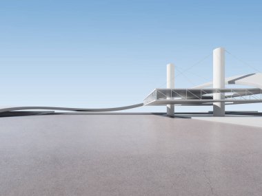 3d render of abstract futuristic architecture with concrete floor.