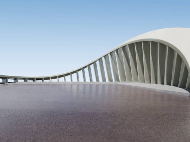 3d render of abstract futuristic architecture with concrete floor.
