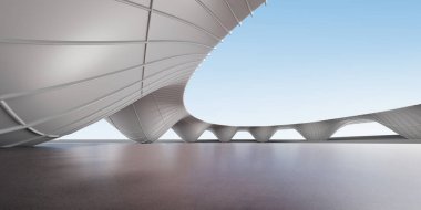 3d render of abstract futuristic architecture with concrete floor.
