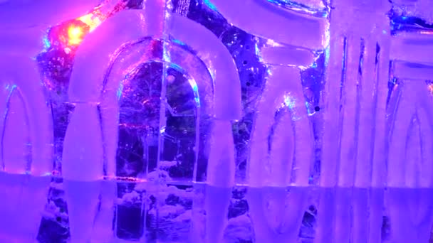 Figuras de gelo Iluminação de Natal. Textura de Ano Novo e luzes de abeto — Vídeo de Stock