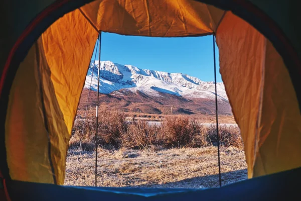 Vue Sur Une Tente Sur Camp Dans Les Montagnes — Photo